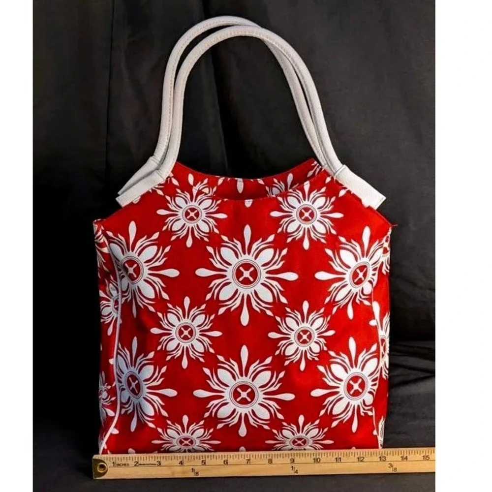 NWOT ~ Lancome Cherry Red & White Sunburst Floral Canvas Tote Bag ~ Beach Summer